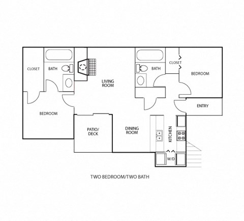 Floor plan for 2 beds, 2 baths, 1050 sqft